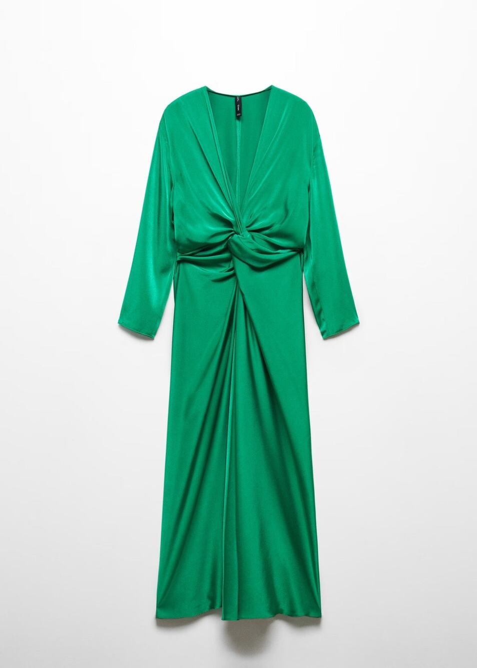 MANGO Satin V-Neck Log Sleeves Dress With Knot - 8